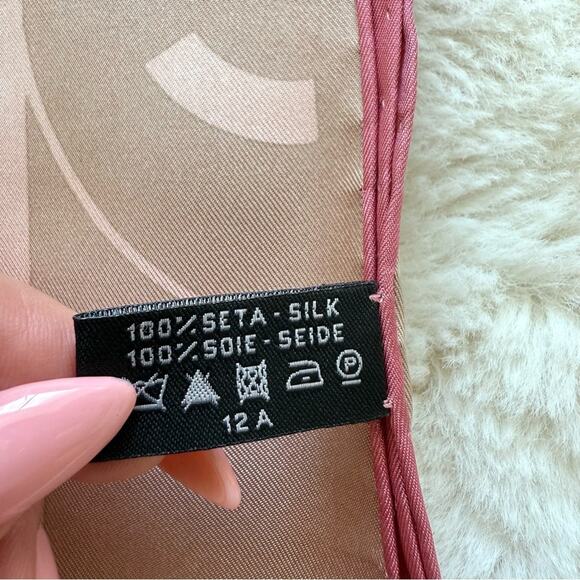 CHANEL Silk CC Reversible Square Scarf Pink Beige Authentic - Picture 3 of 7